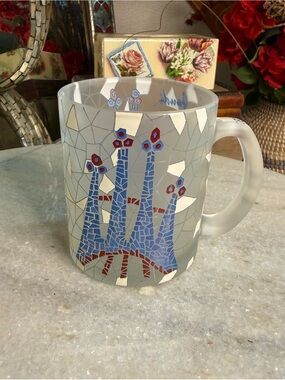 Gaudí Mosaic Frosted Glass Mug with Sagrada Família Multicolored Coffee Tea Cup